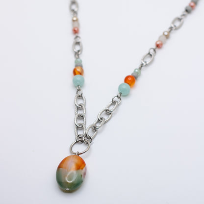 Orange & Mint Green Agate Necklace