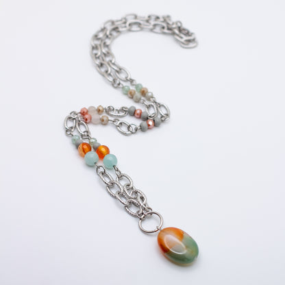 Orange & Mint Green Agate Necklace