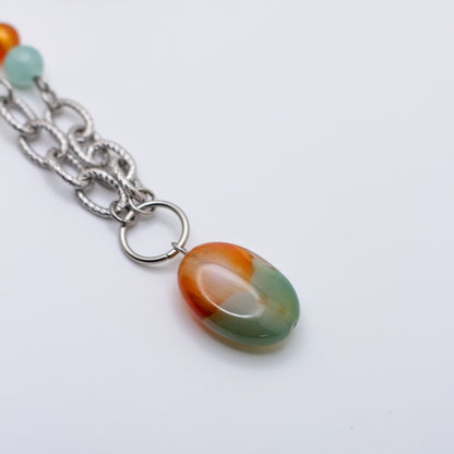 Orange & Mint Green Agate Necklace