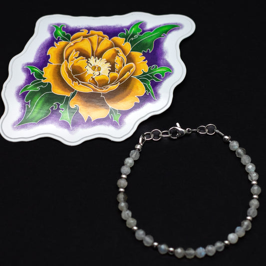 Peony & Labradorite ED Awareness Bundle | Sticker + Gemstone Bracelet