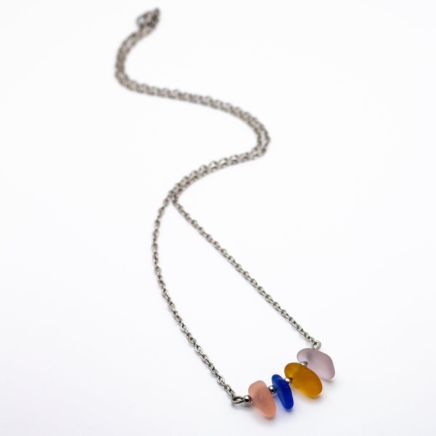 Nova Scotian Pastel Beach Glass Bar Necklace - Pink, Cobalt, Amber, Lavender