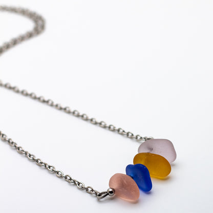 Nova Scotian Pastel Beach Glass Bar Necklace - Pink, Cobalt, Amber, Lavender