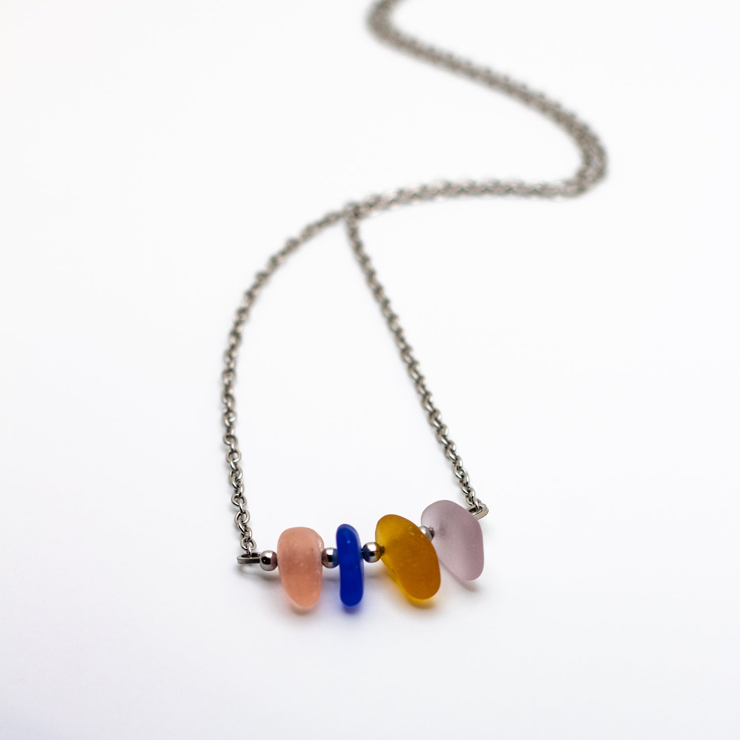 Nova Scotian Pastel Beach Glass Bar Necklace - Pink, Cobalt, Amber, Lavender