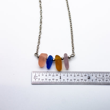 Nova Scotian Pastel Beach Glass Bar Necklace - Pink, Cobalt, Amber, Lavender