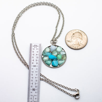 Lake Erie Shades of Blue Beach Glass Mosaic Necklace – Teal, Aqua & Milk Glass