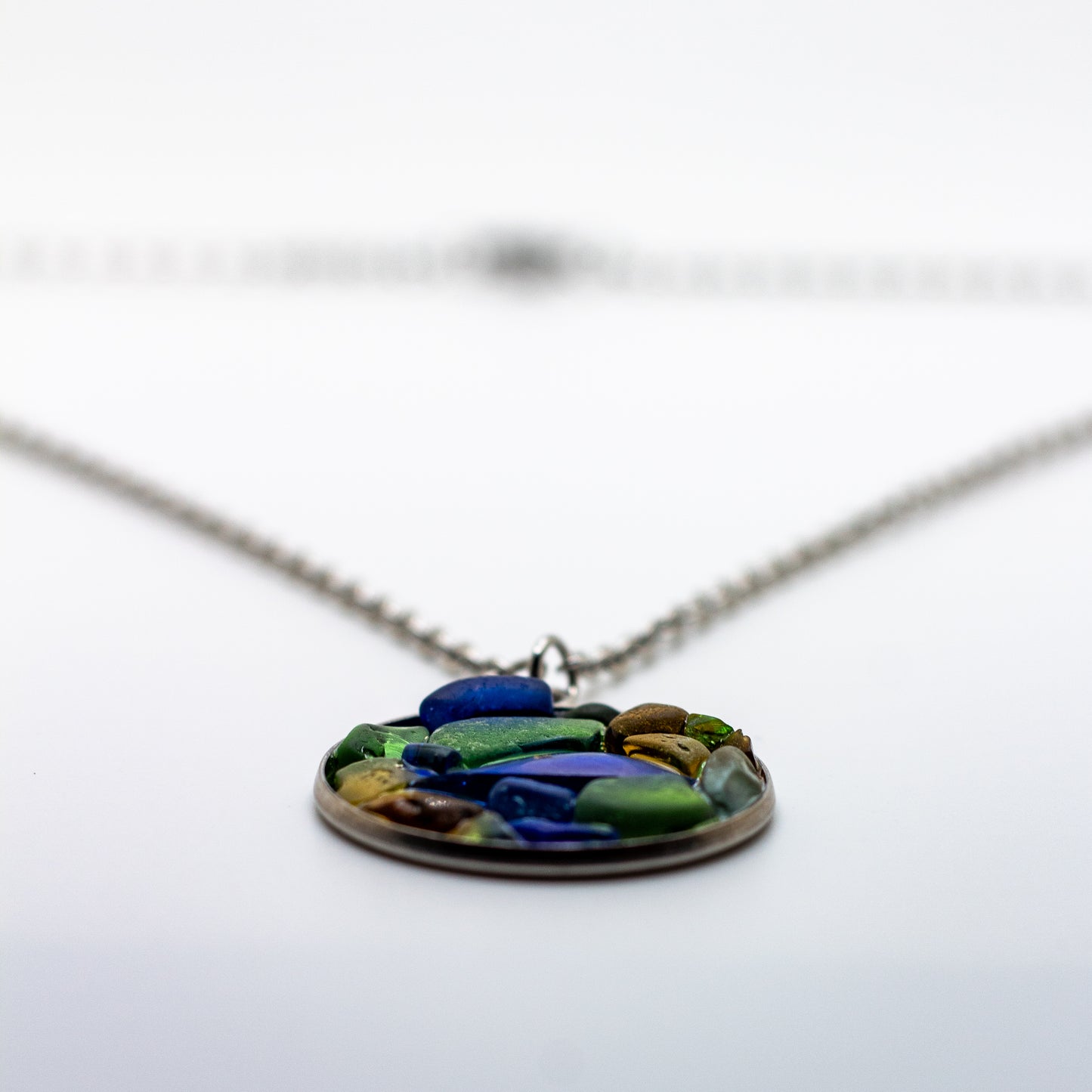 Lake Erie Beach Glass Mosaic Necklace – Cobalt, Green, Amber & Aqua