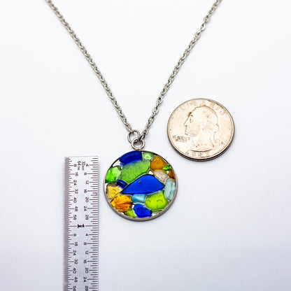 Lake Erie Beach Glass Mosaic Necklace – Cobalt, Green, Amber & Aqua