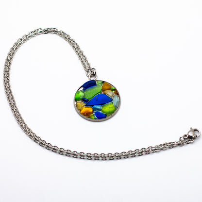 Lake Erie Beach Glass Mosaic Necklace – Cobalt, Green, Amber & Aqua