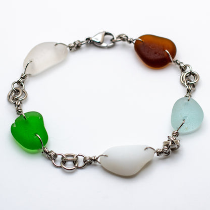 Lake Erie Beach Glass Bracelet - Aqua, Green, Milk, Clear, Amber