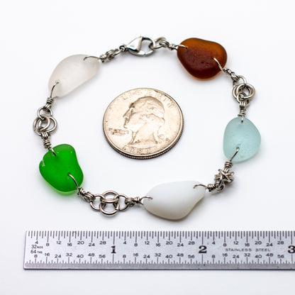 Lake Erie Beach Glass Bracelet - Aqua, Green, Milk, Clear, Amber