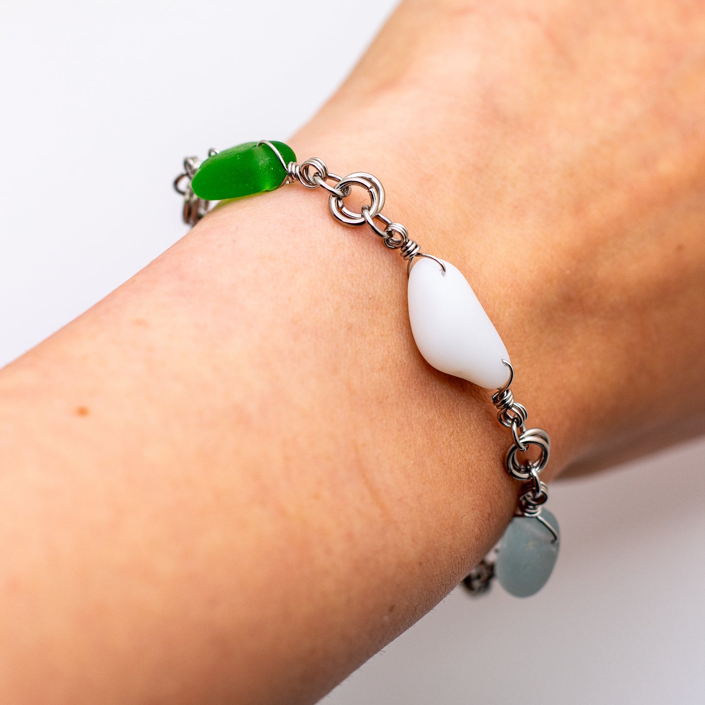 Lake Erie Beach Glass Bracelet - Aqua, Green, Milk, Clear, Amber