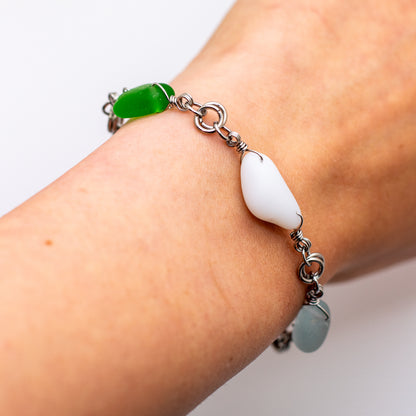 Lake Erie Beach Glass Bracelet - Aqua, Green, Milk, Clear, Amber