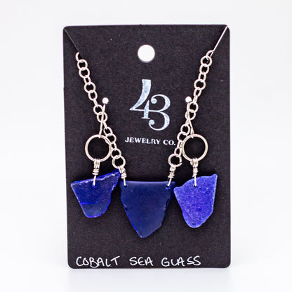 Lake Erie Cobalt Beach Glass Necklace & Earring Set – Circle Cable Chain