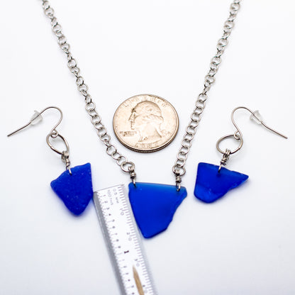 Lake Erie Cobalt Beach Glass Necklace & Earring Set – Circle Cable Chain