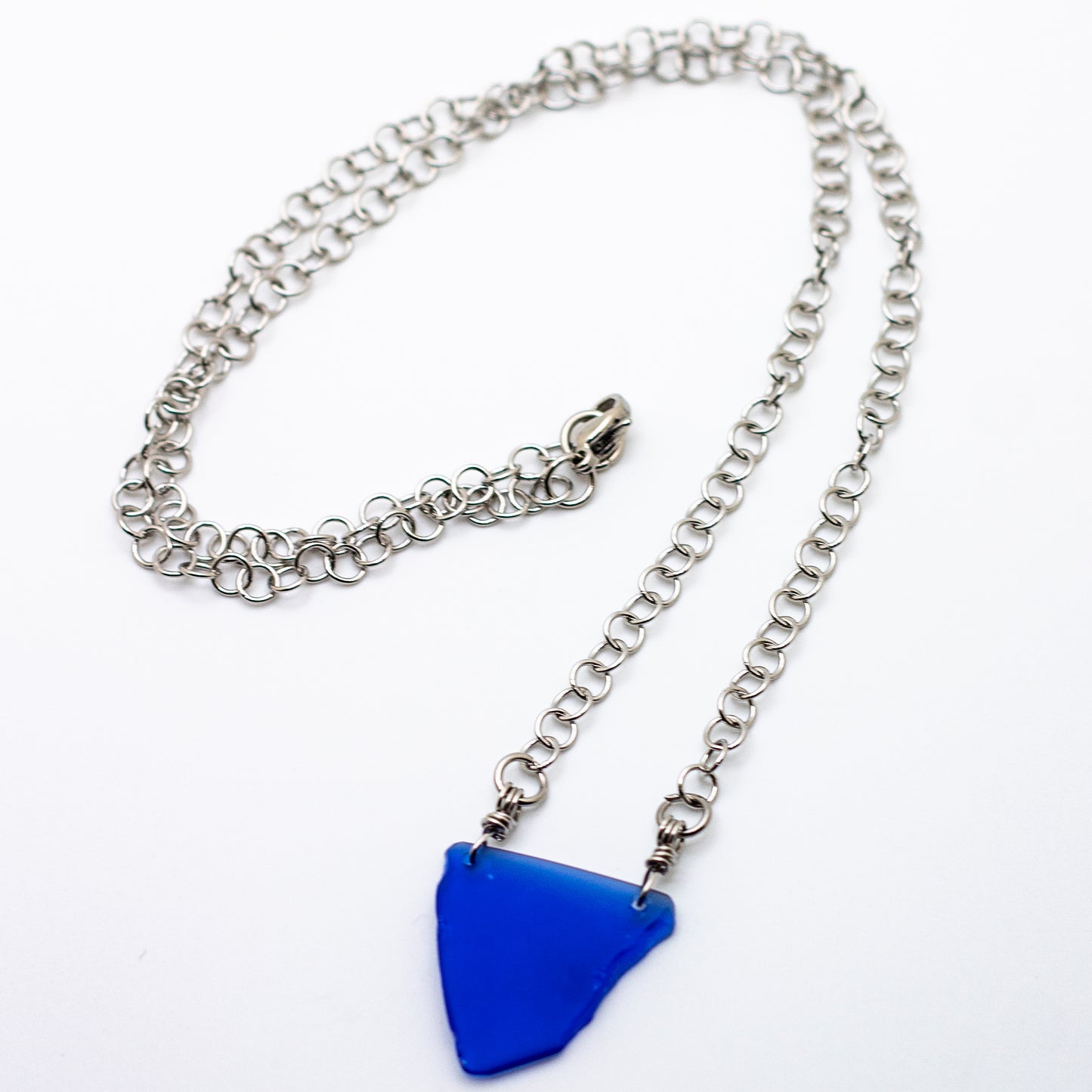 Lake Erie Cobalt Beach Glass Necklace & Earring Set – Circle Cable Chain