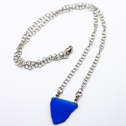 Lake Erie Cobalt Beach Glass Necklace & Earring Set – Circle Cable Chain