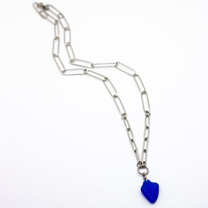 Nova Scotian Cobalt Beach Glass Necklace & Earring Set – Paperclip Chain