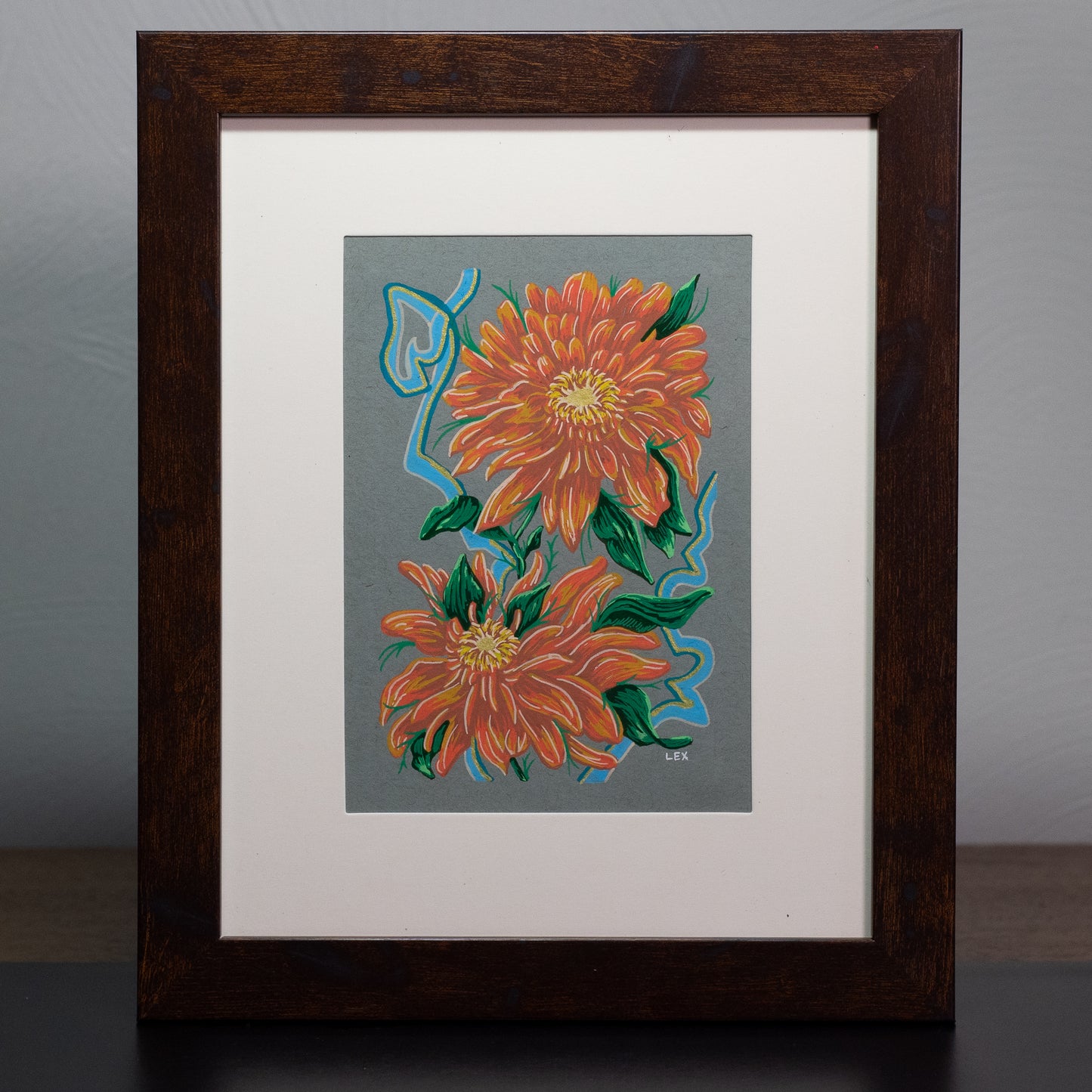 Zinnias | Original Posca Paint Marker Illustration (Framed 8x10)