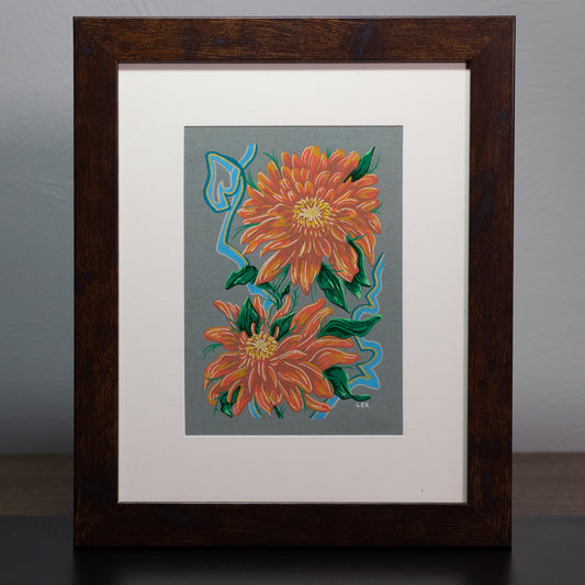 Zinnias | Original Posca Paint Marker Illustration (Framed 8x10)