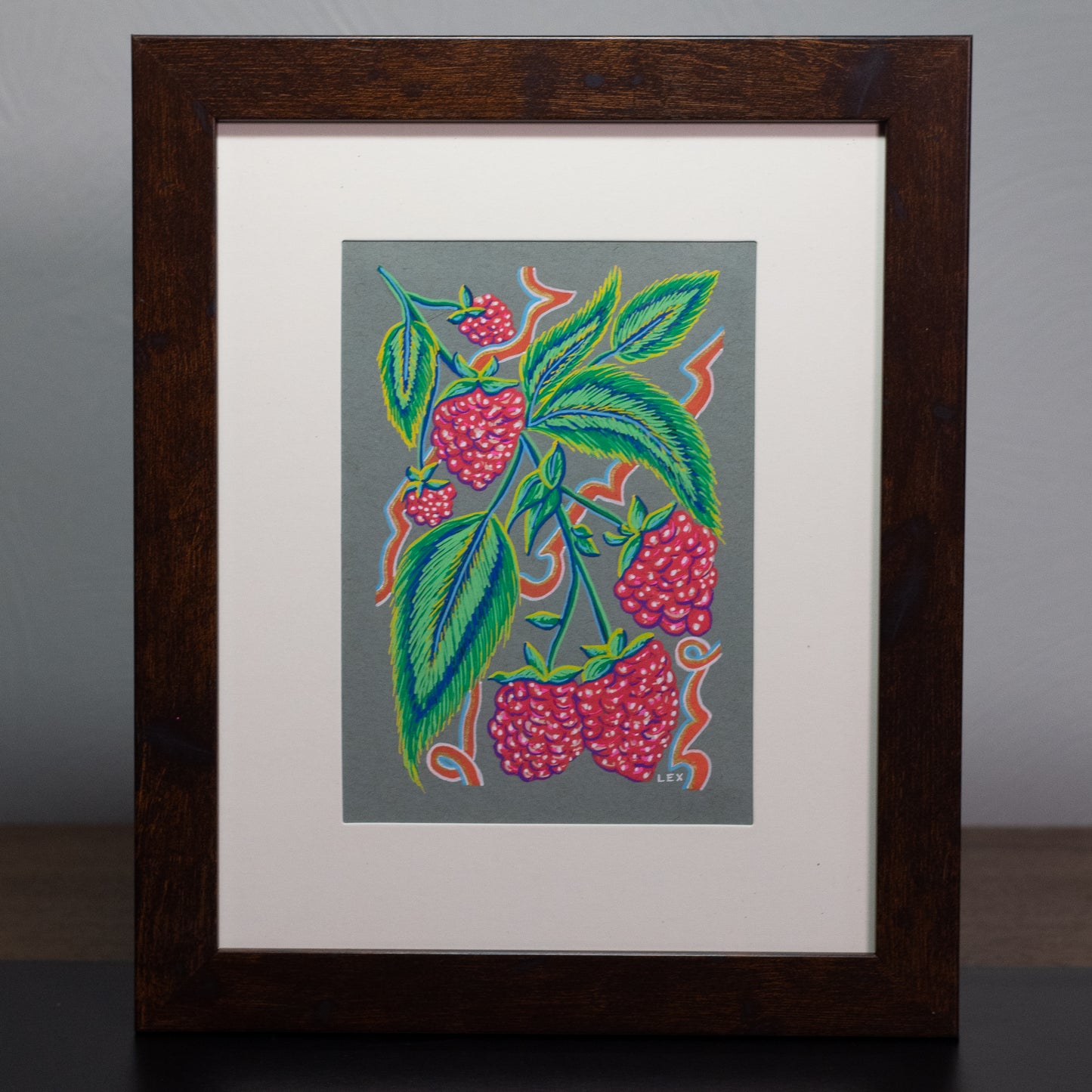 Raspberries | Original Posca Paint Marker Illustration (Framed 8x10)
