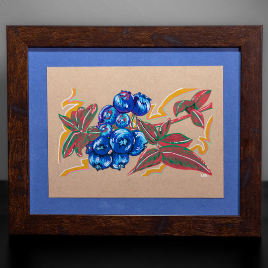 Blueberries | Original Posca Paint Marker Illustration (Framed 10x8)