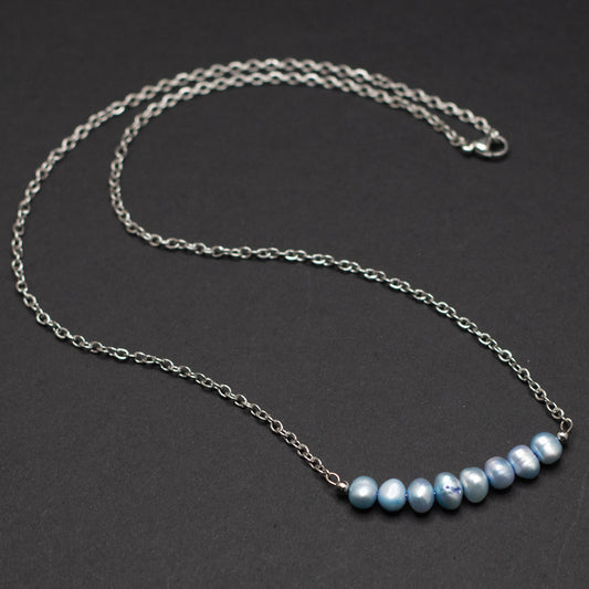 Blue Freshwater Pearl Bar Necklace