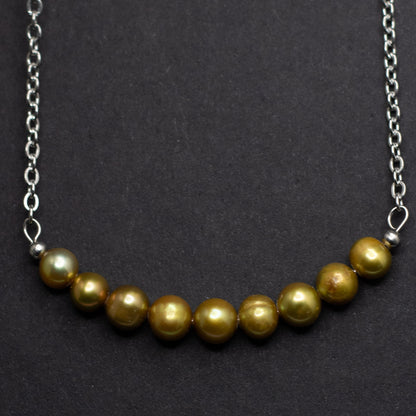 Olive Freshwater Pearl Bar Necklace