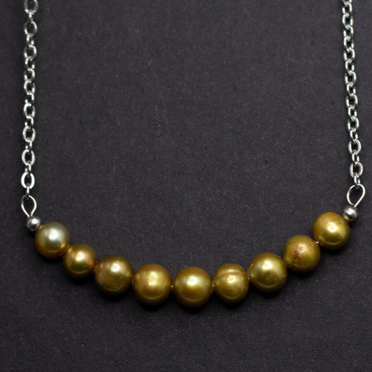 Olive Freshwater Pearl Bar Necklace
