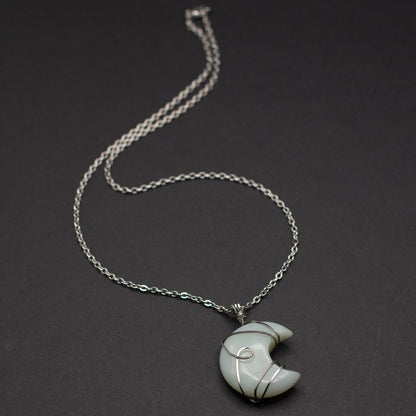 Amazonite Moon Wire Wrap Necklace