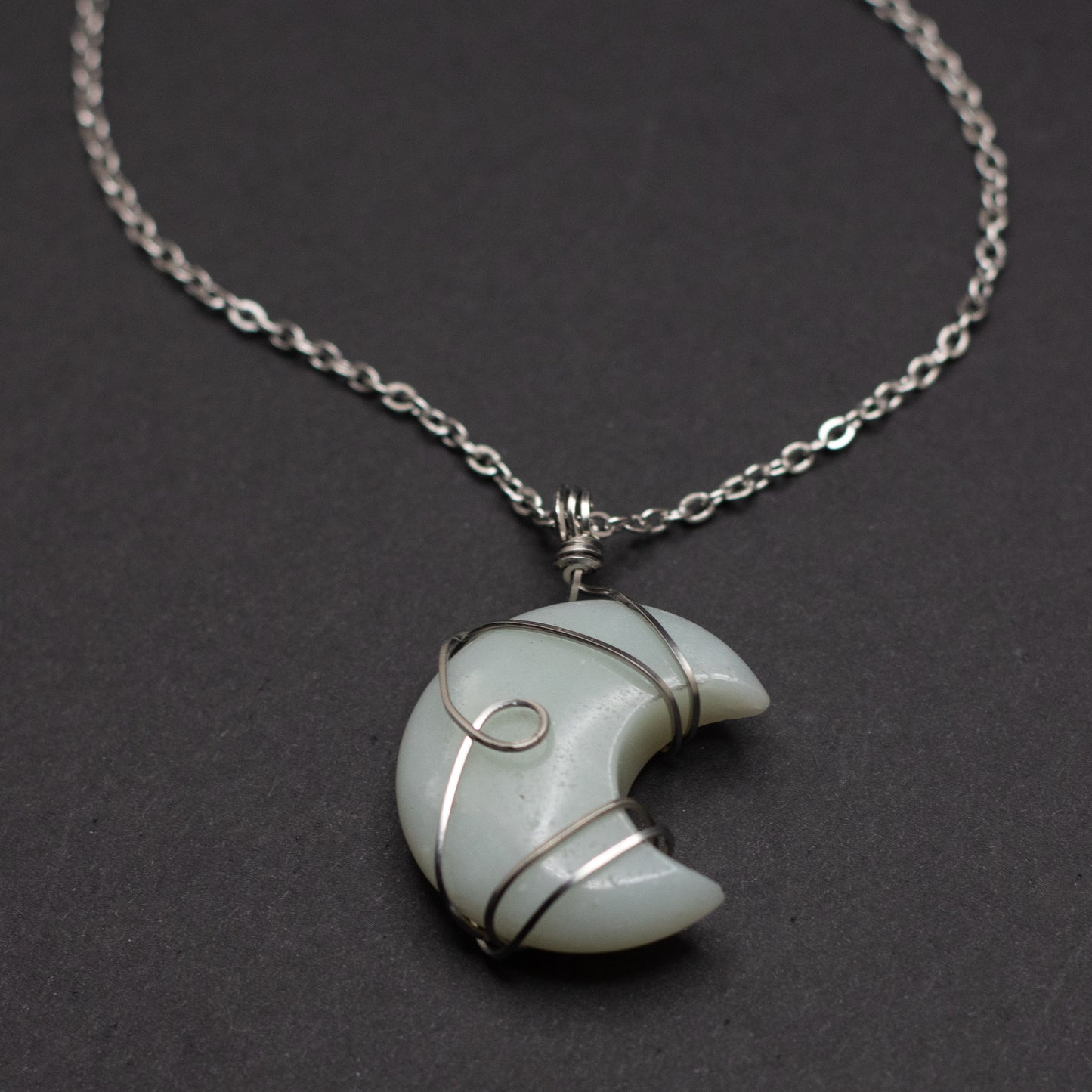 Amazonite Moon Wire Wrap Necklace
