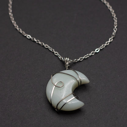 Amazonite Moon Wire Wrap Necklace