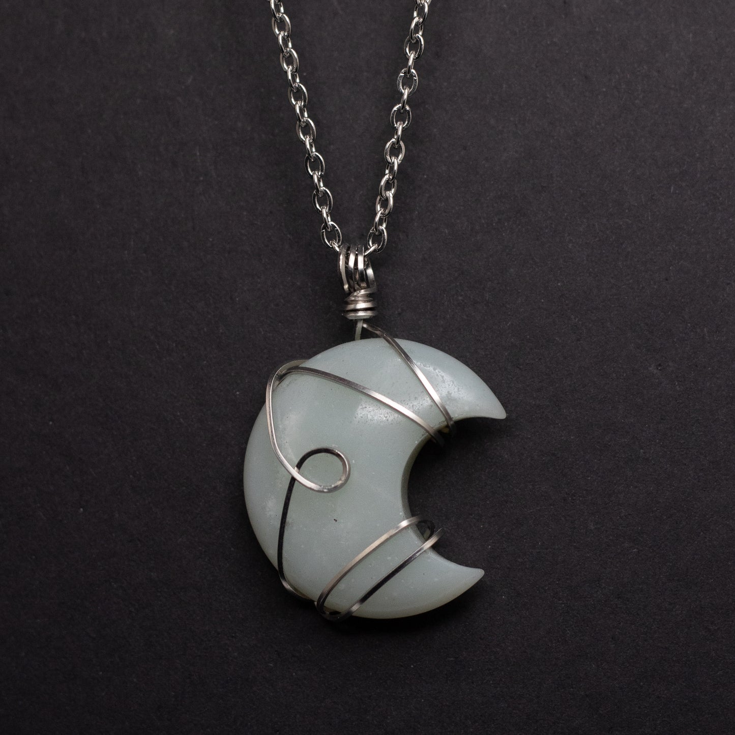 Amazonite Moon Wire Wrap Necklace