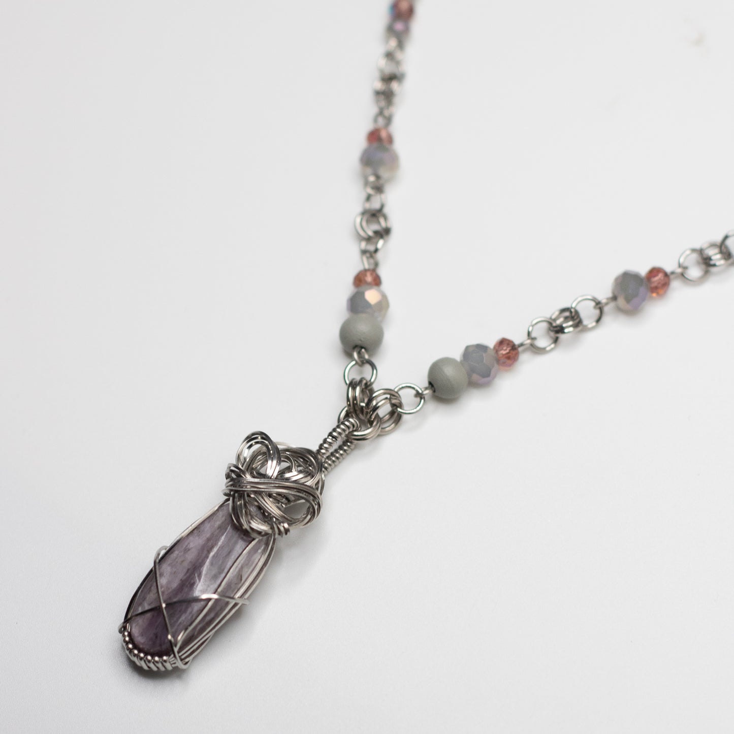 Kunzite Wire Wrap Necklace