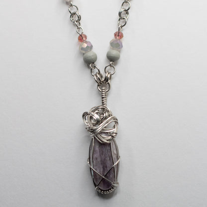 Kunzite Wire Wrap Necklace
