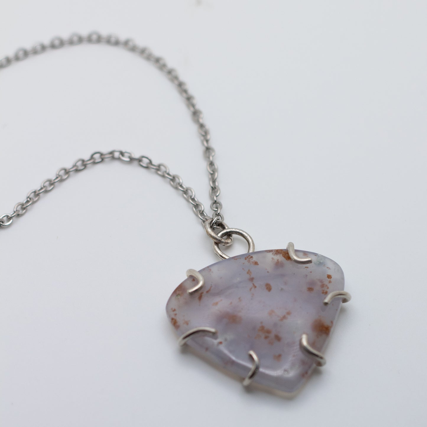 Lavender Moss Agate Wire-Set Necklace | Handcrafted Sterling Silver Pendant