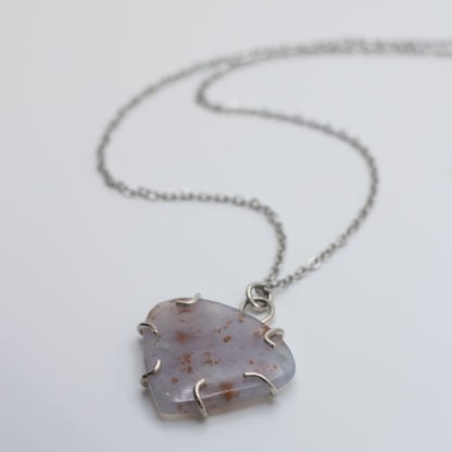 Lavender Moss Agate Wire-Set Necklace | Handcrafted Sterling Silver Pendant