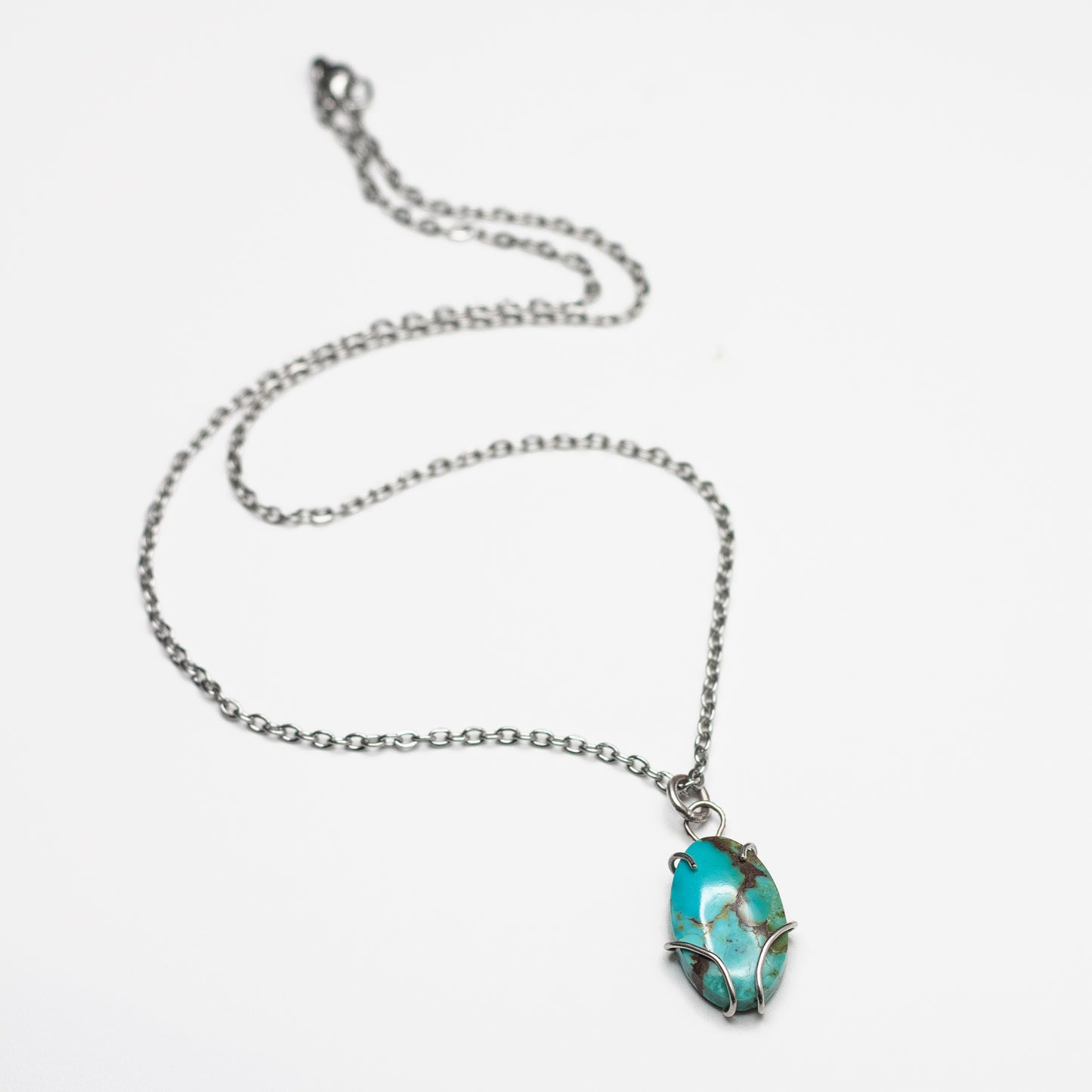 Turquoise Wire-Set Necklace (Turquoise 2) - Handcrafted Sterling Silver Pendant