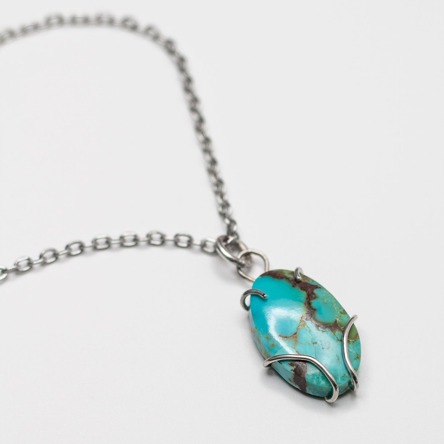 Turquoise Wire-Set Necklace (Turquoise 2) - Handcrafted Sterling Silver Pendant