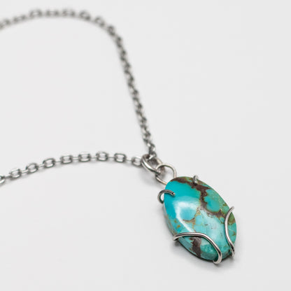 Turquoise Wire-Set Necklace (Turquoise 2) - Handcrafted Sterling Silver Pendant
