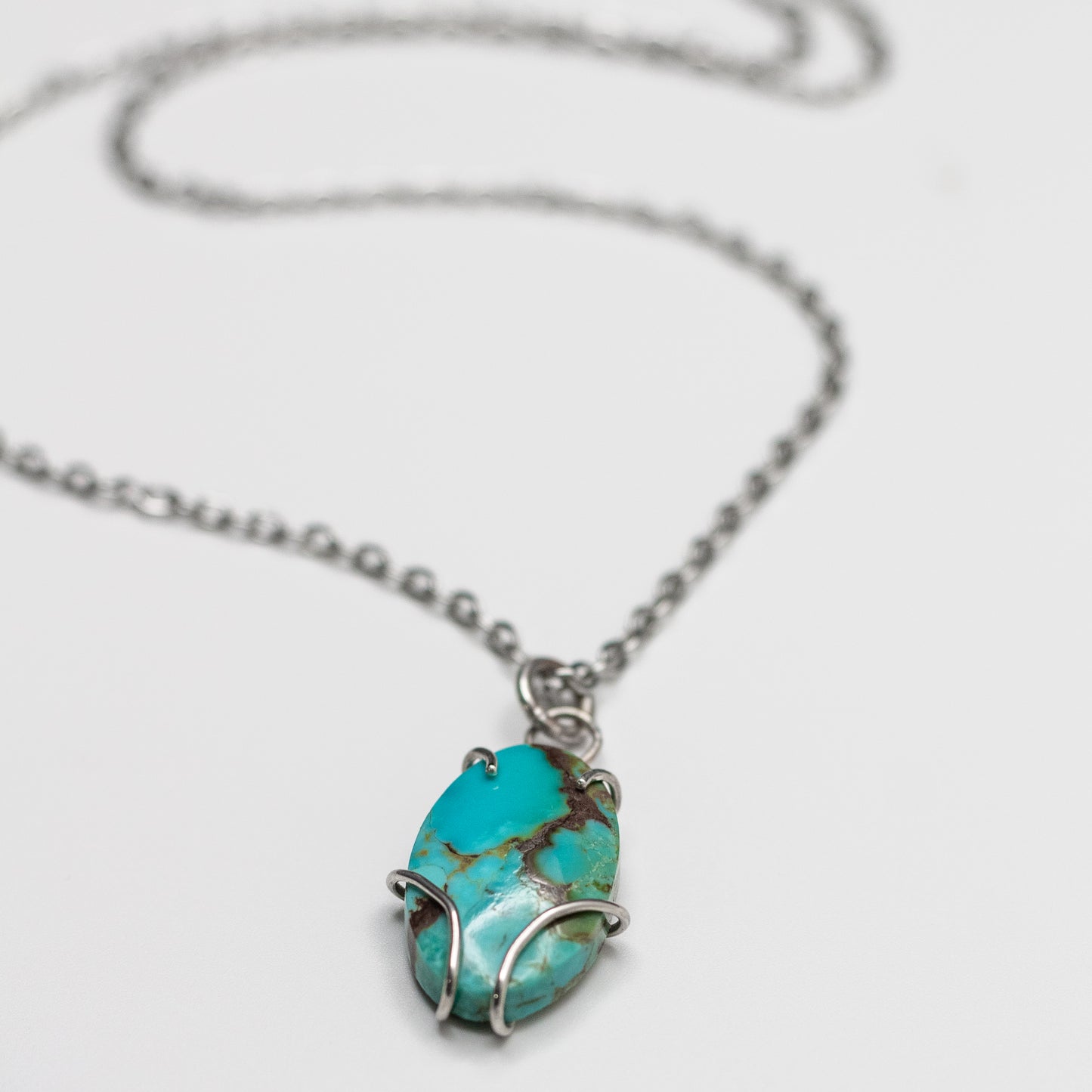 Turquoise Wire-Set Necklace (Turquoise 2) - Handcrafted Sterling Silver Pendant