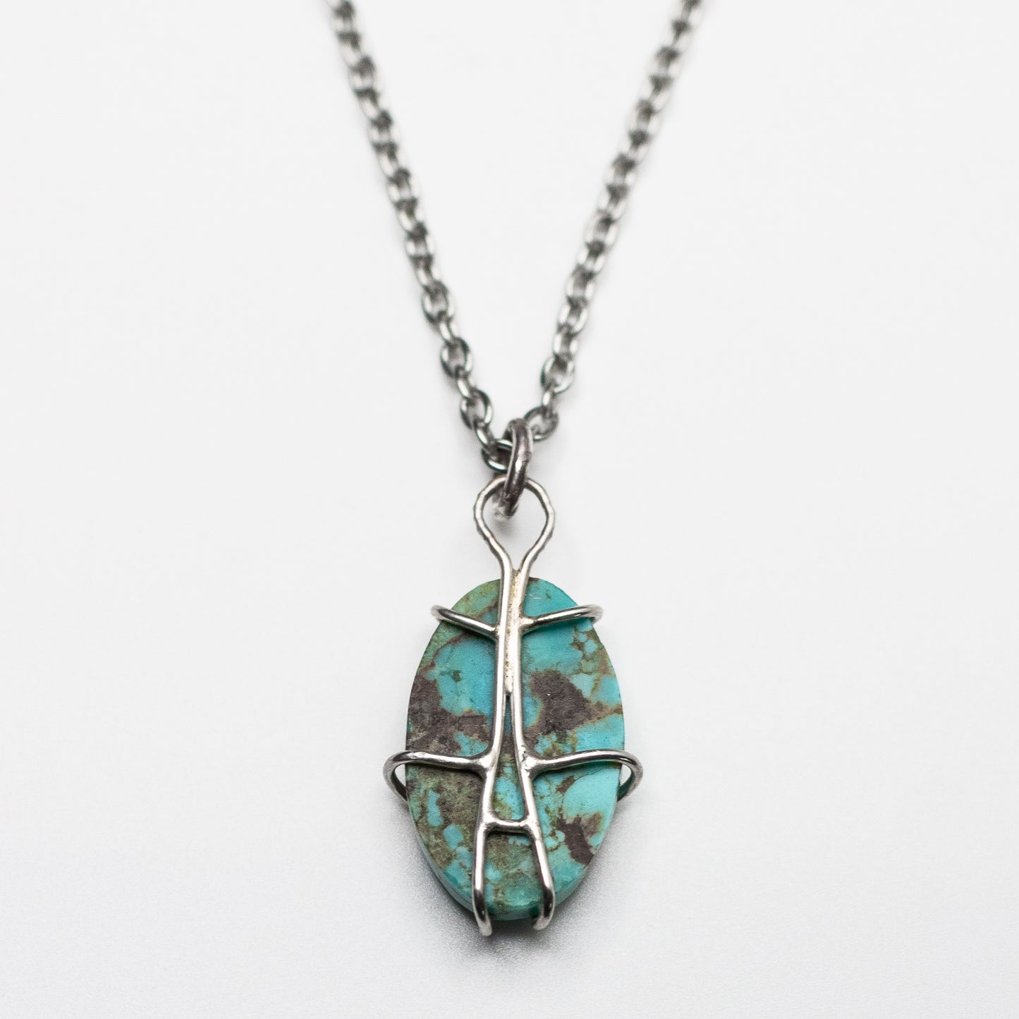 Turquoise Wire-Set Necklace (Turquoise 2) - Handcrafted Sterling Silver Pendant