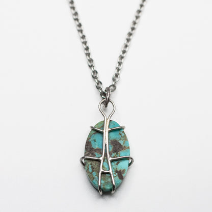 Turquoise Wire-Set Necklace (Turquoise 2) - Handcrafted Sterling Silver Pendant