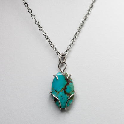 Turquoise Wire-Set Necklace (Turquoise 2) - Handcrafted Sterling Silver Pendant
