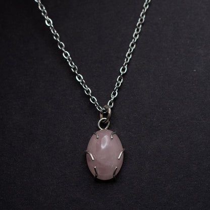 Rose Quartz Wire-Set Necklace - Handcrafted Sterling Silver Pendant