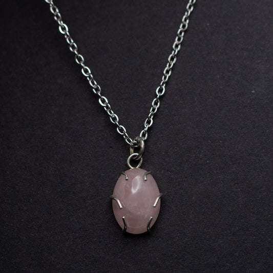 Rose Quartz Wire-Set Necklace - Handcrafted Sterling Silver Pendant