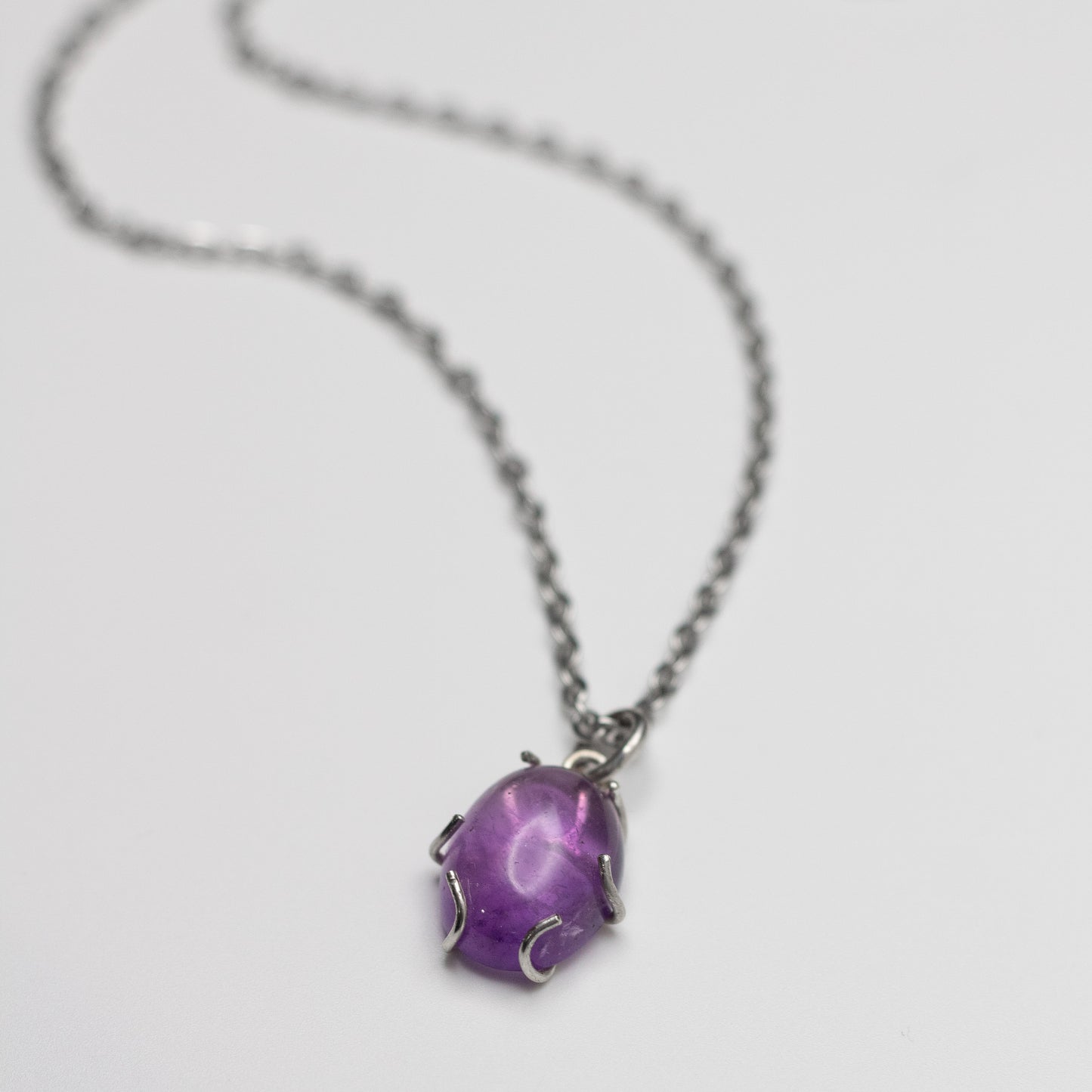 Amethyst Wire-Set Necklace - Handcrafted Sterling Silver Pendant