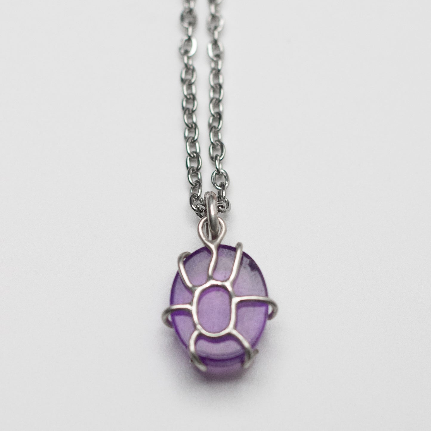 Amethyst Wire-Set Necklace - Handcrafted Sterling Silver Pendant