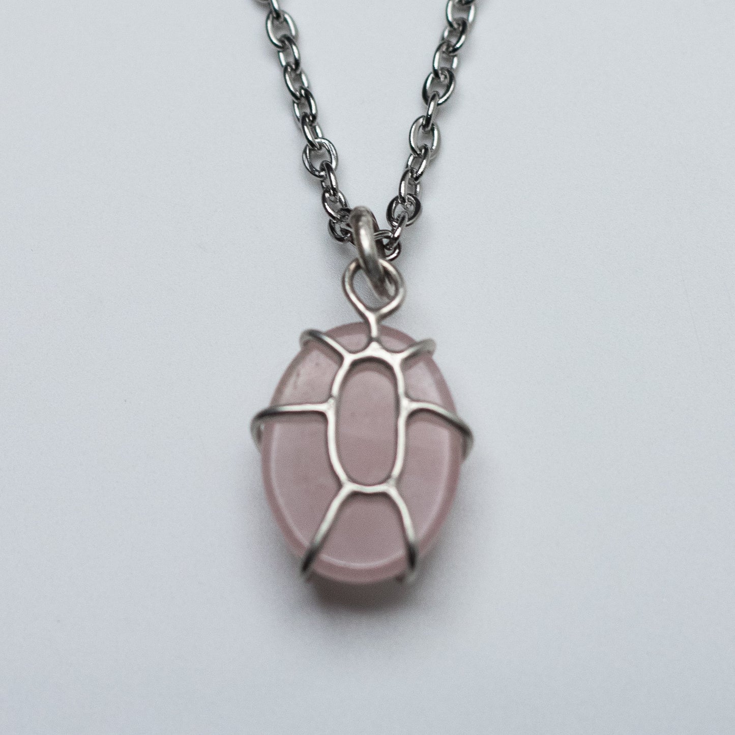 Rose Quartz Wire-Set Necklace - Handcrafted Sterling Silver Pendant