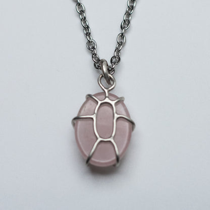 Rose Quartz Wire-Set Necklace - Handcrafted Sterling Silver Pendant
