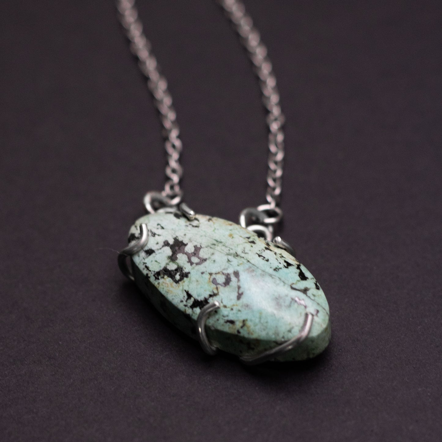 Turquoise Wire-Set Necklace (Turquoise 1) | Handcrafted Sterling Silver Pendant